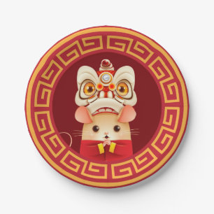Chinese New Year Lion Dancer Rat Paper Plate