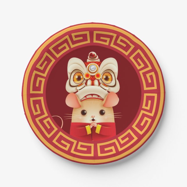 Chinese New Year Lion Dancer Rat Paper Plate (Front)