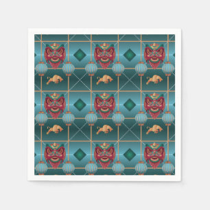 Chinese New Year of Ox - Green Check Pattern Napkin
