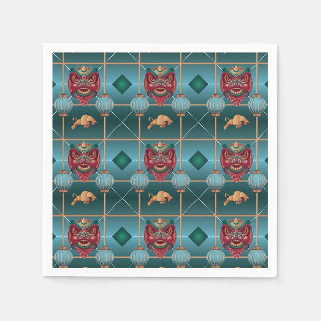Chinese New Year of Ox - Green Check Pattern Napkin (Front)