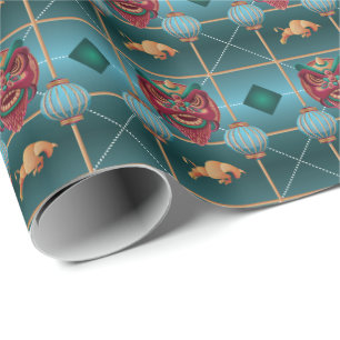 Chinese New Year of Ox - Green Check Pattern Wrapping Paper