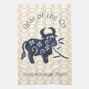 Chinese New Year of Ox Zodiac Animal Minimal Tea Towel