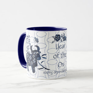 Chinese New Year of Ox Zodiac Artistic Modern Blue Mug