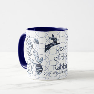 Chinese New Year of Rabbit Zodiac Blue Artistic Mug