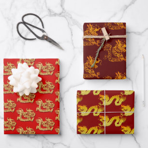 Chinese New Year of the Dragon Choose Colour B 3Wp Wrapping Paper Sheet