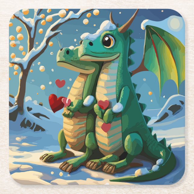 Chinese New Year Of The Dragon Couple Square Paper Coaster (Front)