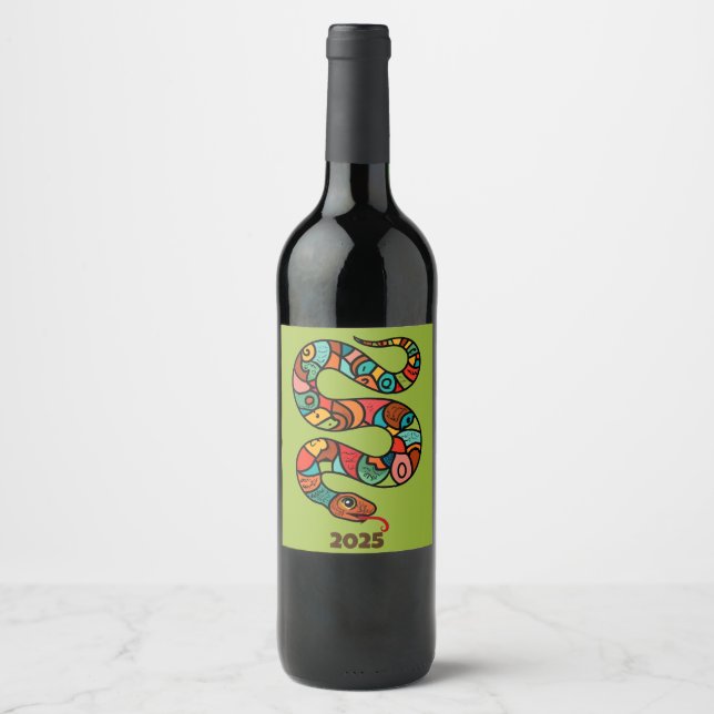 Chinese New Year Of The Green Wood Snake 2025 Wine Label (Front)