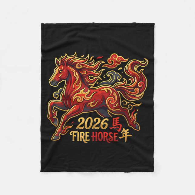Chinese New Year Of The Horse 2026 Fire Horse Chin Fleece Blanket (Front)