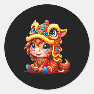 Chinese New Year Of The Horse 2026 Lunar Girls Lio Classic Round Sticker
