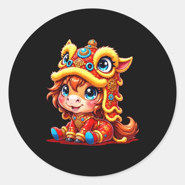 Chinese New Year Of The Horse 2026 Lunar Girls Lio Classic Round Sticker (Front)