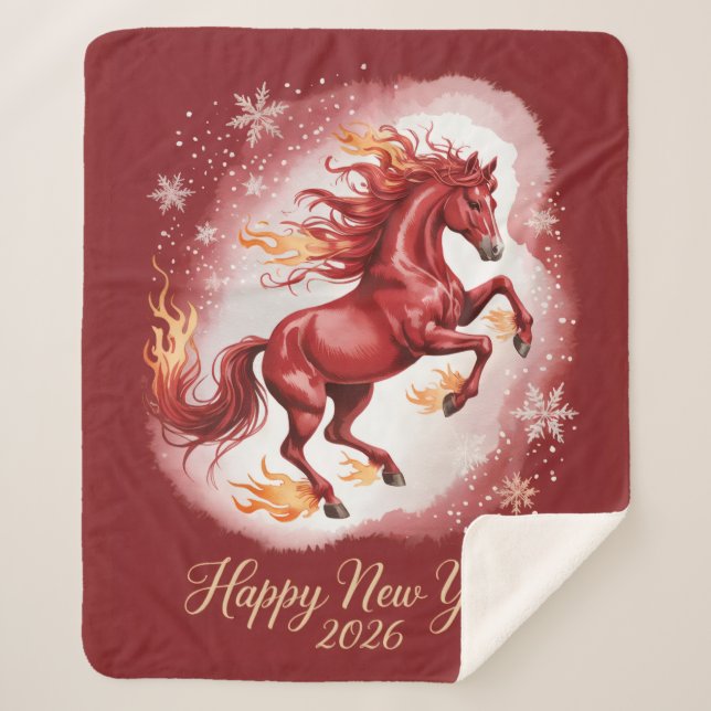 Chinese New year of the Horse 2026 Sherpa Blanket (Front)