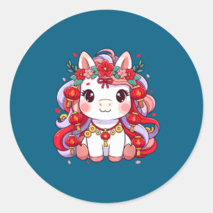 Chinese New Year Of The Horse 2026 Women Girls  Classic Round Sticker