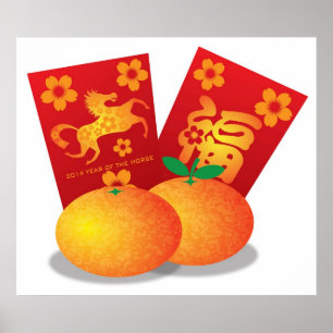 Chinese New Year of the Horse Mandarin Oranges Poster