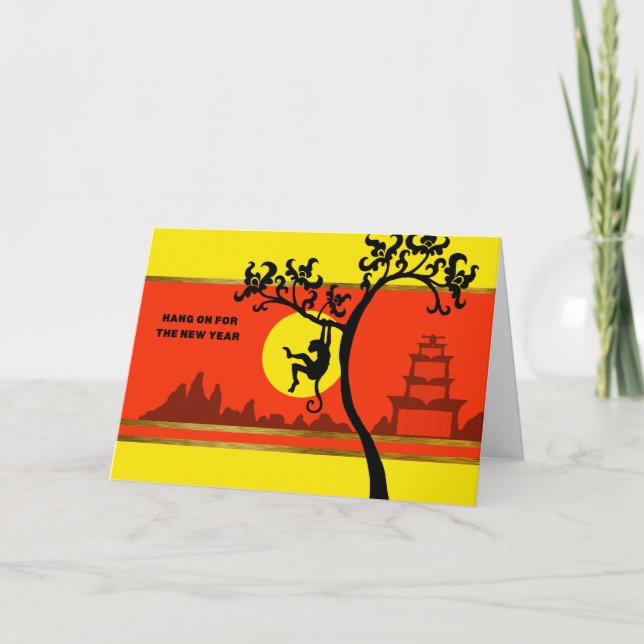 Chinese New Year of the Monkey Swinging Holiday Card (Front)