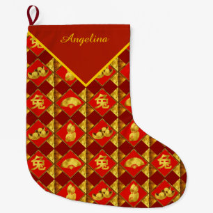 Chinese New Year of The Rabbit Pattern Large Christmas Stocking