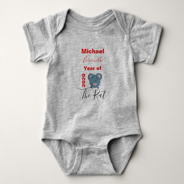 Chinese New Year of the Rat  Personalised Baby Bodysuit (Front)
