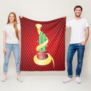 Chinese New Year of the Snake 2025 Lucky Bamboo Fleece Blanket