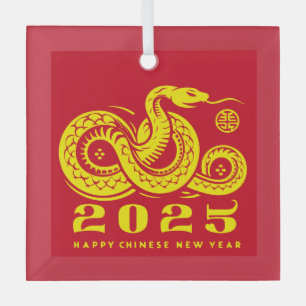 Chinese New Year of the Snake 2025 Traditional Red Glass Tree Decoration