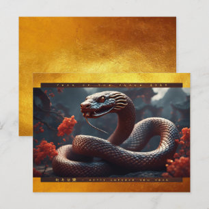 Chinese New Year of the Snake 2025 Wood HPc Holiday Postcard