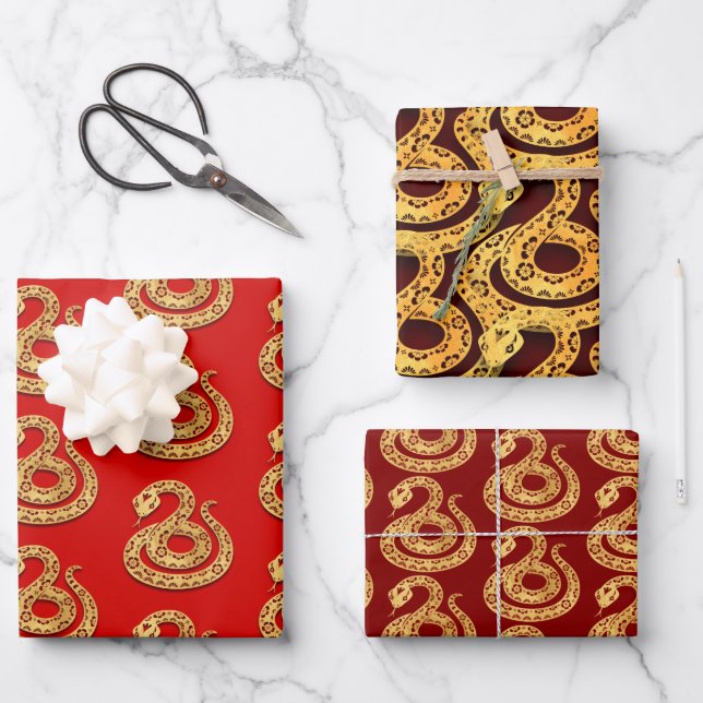 Chinese New Year of the Snake Choose Colour B 3WpS Wrapping Paper Sheet (Front)