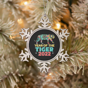 Chinese New Year of the Tiger 2022 - Mandala Snowflake Pewter Christmas Ornament