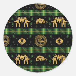 Chinese New Year of the Tiger Green Pattern Classic Round Sticker