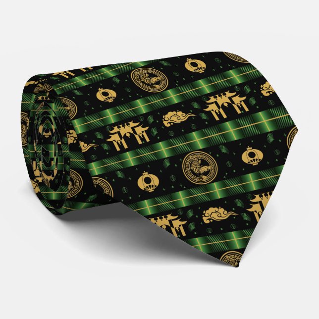 Chinese New Year of the Tiger Green Pattern Tie (Rolled)