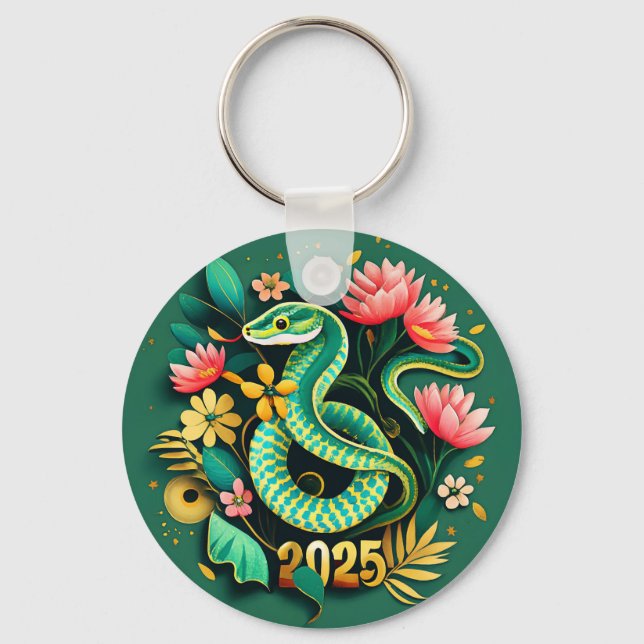 Chinese New Year Of The Wood Snake 2025 for woman Key Ring (Front)