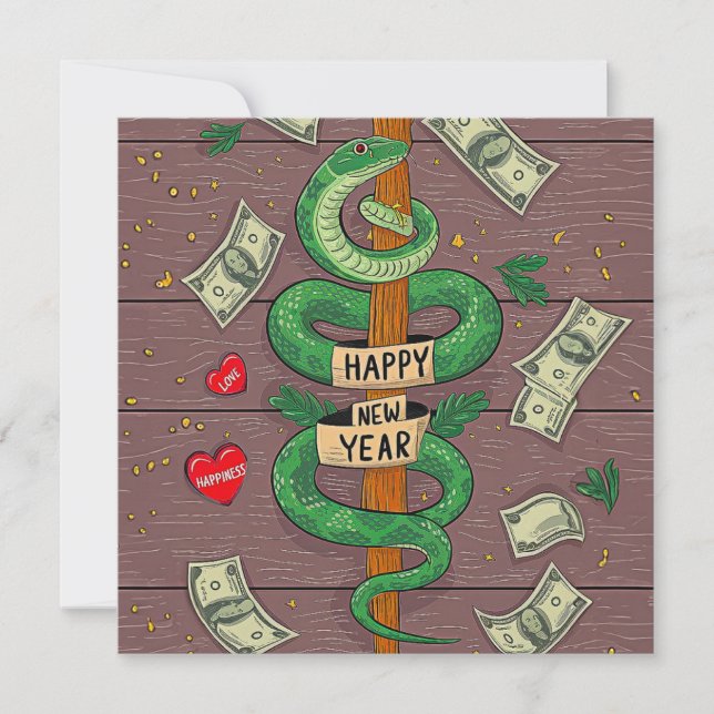 Chinese New Year Of The Wood Snake 2025  Holiday Card (Front)