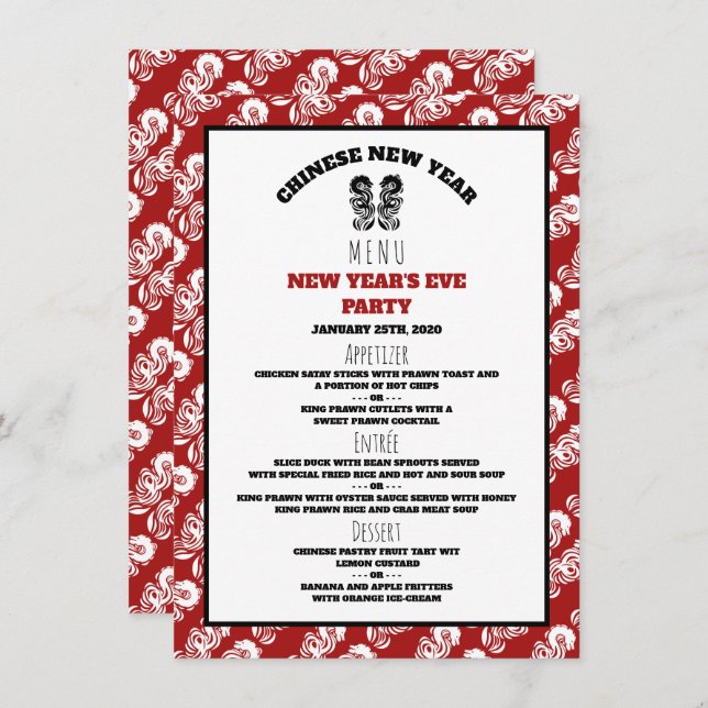 Chinese New Year Oriental Dragon Menu Invitation (Front/Back)