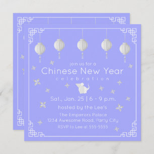 Chinese New Year Origami Rat, light blue Invitation