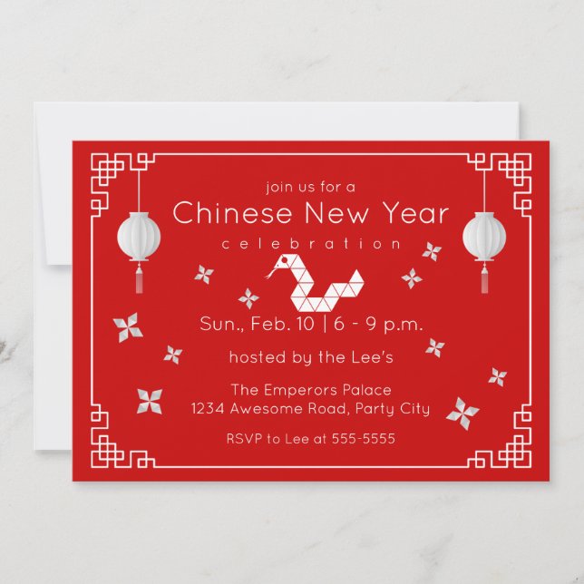 Chinese New Year Origami Snake Invitation (Front)