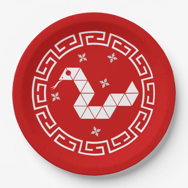 Chinese New Year Origami Snake & Stars Paper Plate (Front)
