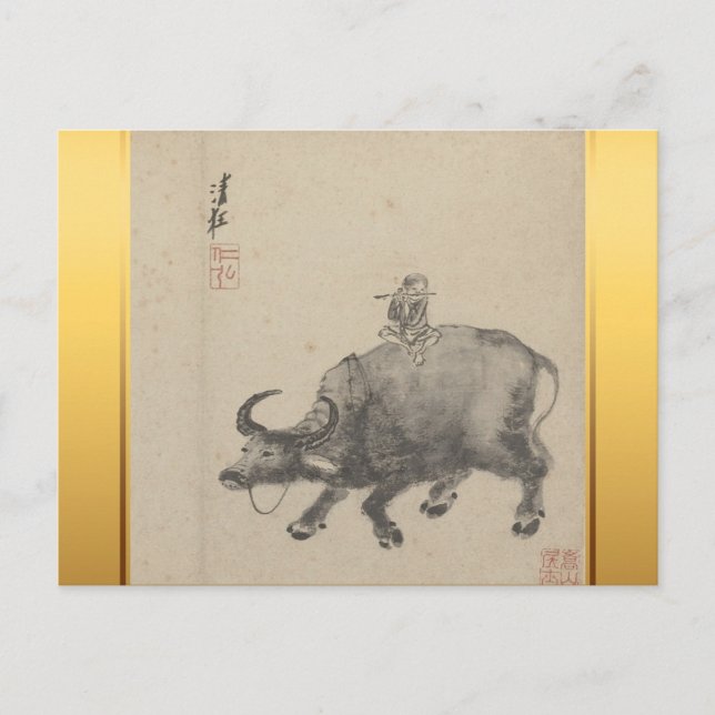 Chinese New Year Ox Painting Zodiac Birthday HPost Holiday Postcard (Front)