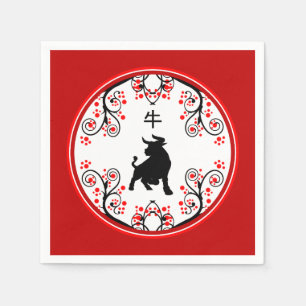 Chinese New Year Ox with Red Blossoms Napkin