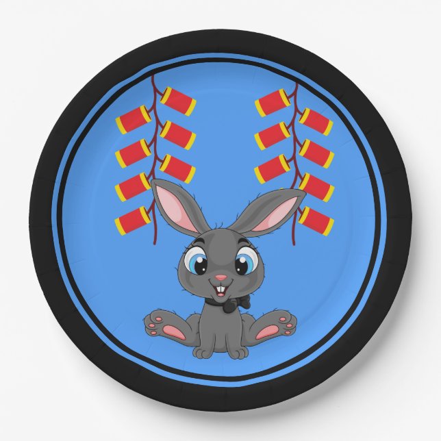 Chinese New Year Rabbit & Chinese Firecrackers Paper Plate (Front)