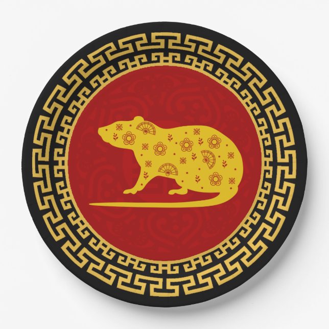 Chinese New Year Rat Ornament Paper Plate (Front)
