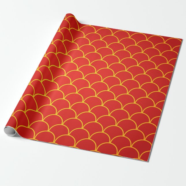 Chinese New Year Red Gold Design Wrapping Paper (Unrolled)