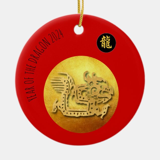 Chinese New Year Red Golden Dragon 2024 CRO Ceramic Tree Decoration (Front)