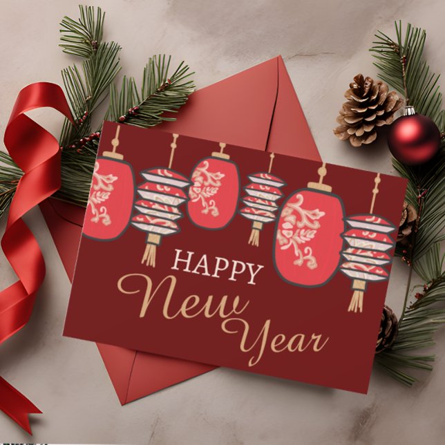 Chinese New Year Red Lantern Dragon Holiday Card (Creator Uploaded)