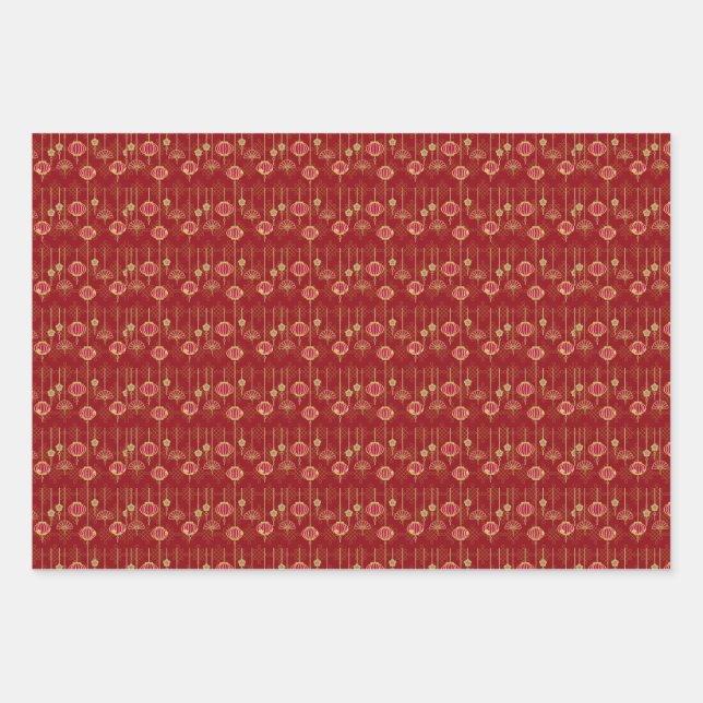 Chinese New Year Red oriental Gold Golden Zodiac  Wrapping Paper Sheet (Front)