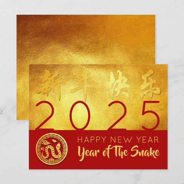 Chinese New Year Snake 2025 Red Gold HHPostC Holiday Postcard (Front/Back)