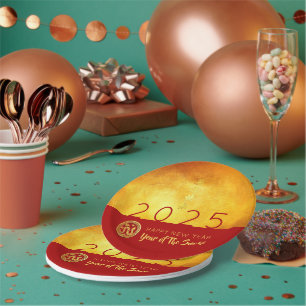 Chinese New Year Snake 2025 Red Gold RPP Paper Plate