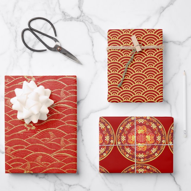 Chinese New Year Traditional pattern W3PS Wrapping Paper Sheet (Front)
