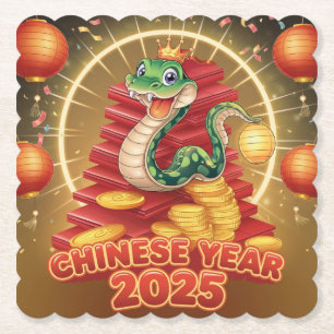 Chinese new year wood snake paper coaster