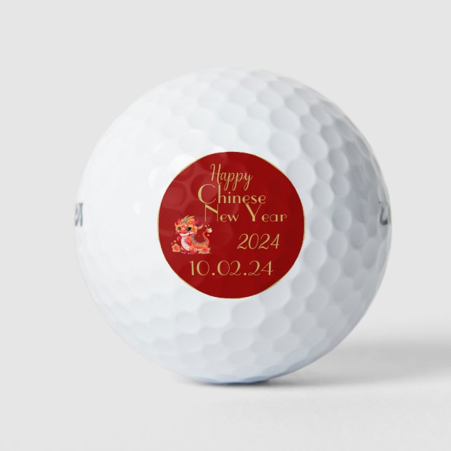 Chinese new year, year of the dragon, red and gold golf balls (Front)