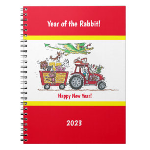 Chinese New Year, Year of the Rabbit Red Tractor Notebook