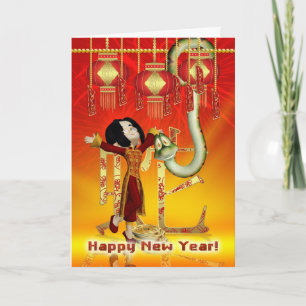 Chinese New Year - Year Of The Snake With Boy Holiday Card