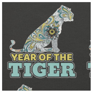 Chinese New Year - Zodiac White Tiger Fabric
