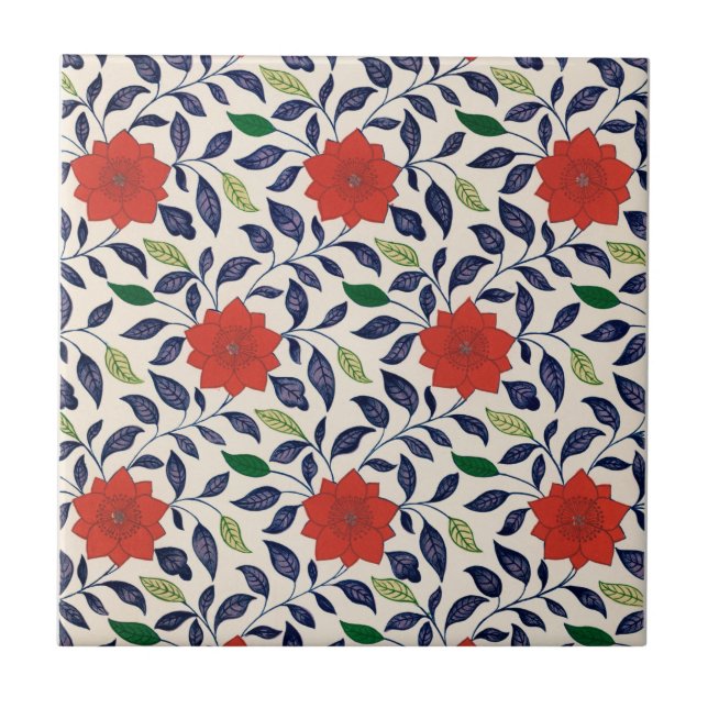 Chinese Ornamental Red Floral Pattern Tile (Front)